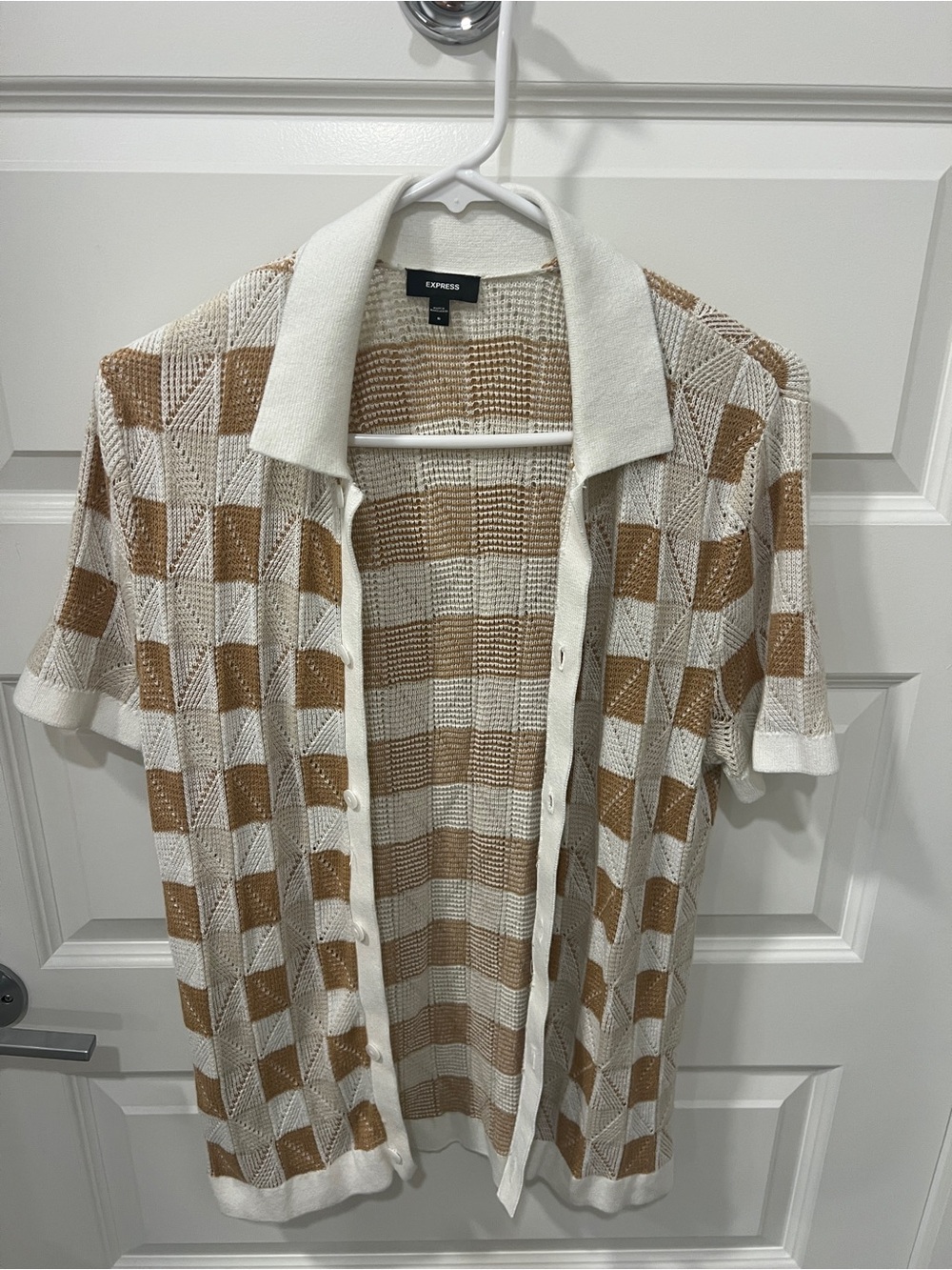 Express Beige & Cream Open-Weave Knit Cardigan